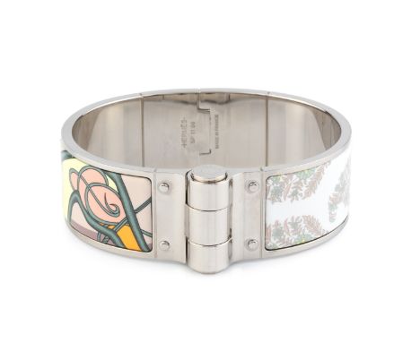 An enamel 'Coup de Fouet' bangle by Hermès, of hinged design with barrel clasp, signed and numbered 'SP1106', inner diameter 