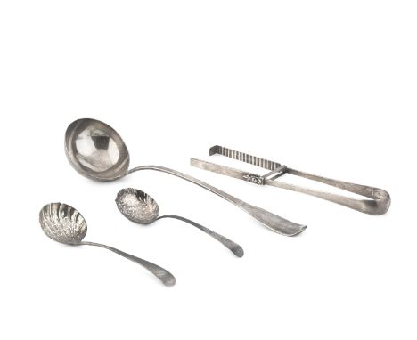 A George III silver fiddle and thread pattern soup ladle, by Eley &amp; Fearn, London 1807, two Georgian sifter spoons, and p