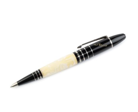 A Mont Blanc 'F. Scott Fitzgerald' limited edition ballpoint pen, the marbled resin and silver banded black body with facsimi