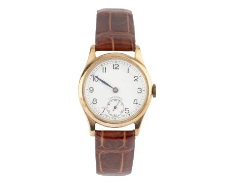 A wristwatch by Longines, the circular signed white enamel dial with black Arabic numerals and subsidiary seconds dial, to a 