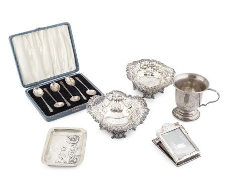 Two late Victorian silver pierce-decorated sweetmeat baskets, one heart shaped, the other of shaped circular design, by Willi