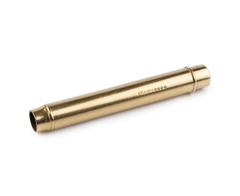 An 18ct gold gravity drop pencil, by Sampson Mordan &amp; Co, with push button end, and screw in pencil, London 1919, 8cm lon