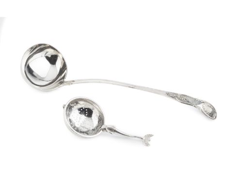 An early Victorian Scottish silver king's pattern soup ladle, by George Bell, Edinburgh 1850, 34cm long, and a Scottish silve