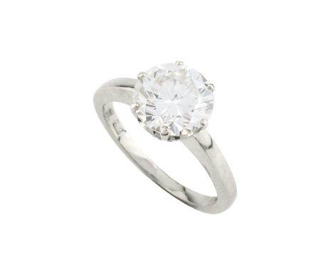A diamond single stone ring, the round brilliant-cut diamond in six claw setting with pierced gallery, white precious metal m