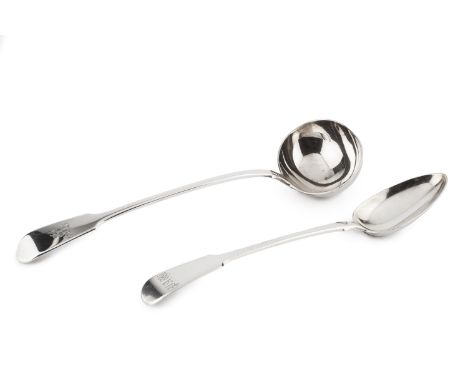 A George IV silver fiddle pattern gravy spoon, by William Traies, London 1824, 30.5cm long, and a Victorian silver fiddle pat