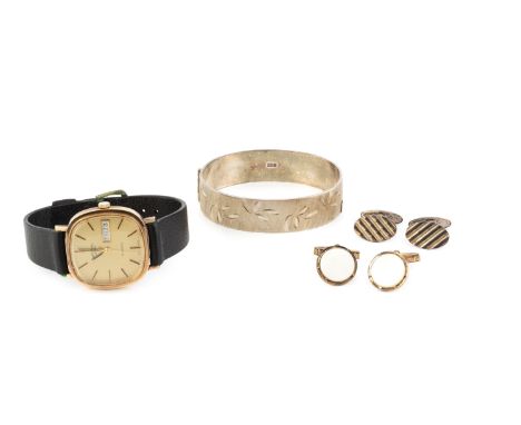 A wristwatch by Rotary, the gilt dial with date aperture, to a quartz movement, case stamped '9 375', together with a silver 