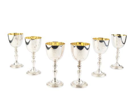A set of six limited edition silver commemorative goblets, for the Silver Wedding Anniversary of Elizabeth II and the Duke of