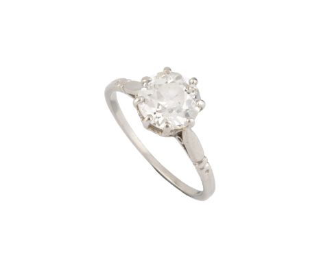 A diamond single stone ring, the old-cut diamond in eight claw setting, white precious metal mounted, diamond weight approxim