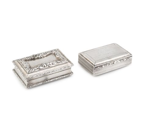 A William IV silver rectangular snuff box, with reeded sides and base, the hinged cover with engraved presentation inscriptio