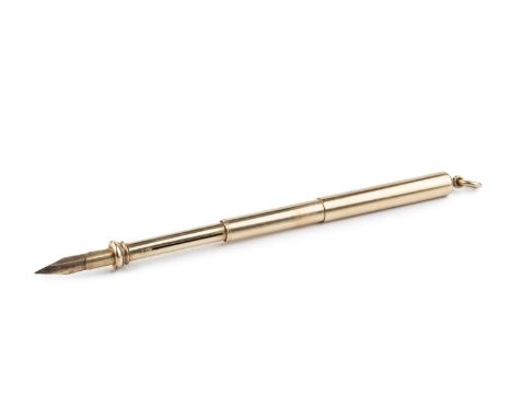 A 10ct gold propelling pen/pencil, by Sampson Mordan &amp; Co, with arrow mark to indicate 10ct, with suspension loop, and en