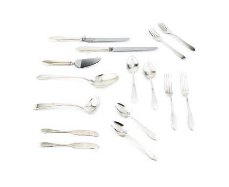 An American silver service of Faneuil pattern flatware by Tiffany &amp; Co, comprising 7 table forks, 8 dessert spoons, 6 tea