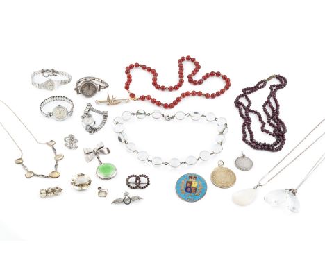 A collection of jewellery and watches, to include a lady's stainless steel cased wristwatch by Tudor, with faceted bezel, thr
