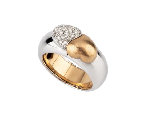 A diamond set dress ring, of hinged heart design, the interior band inscribed 'T'AMO dt', two colour precious metal mounted, 