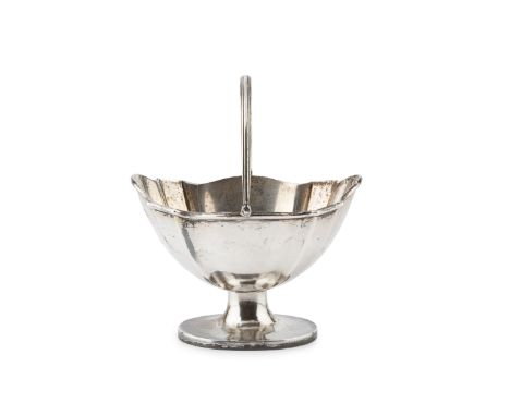 A late Victorian silver swing handled sugar basket, of shaped oval form on pedestal foot, by Wakely &amp; Wheeler, London 189