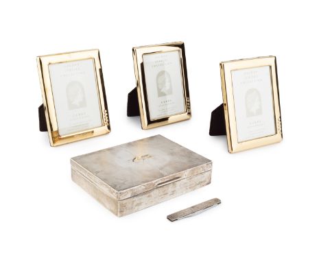 Three silver-gilt mounted photograph frames, for the Golden Jubilee collection, each 16 x 12.5cm overall, boxed, together wit