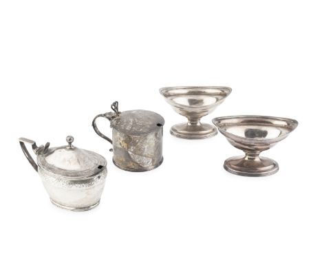 A pair of George III silver boat shaped pedestal salts, by Robert Hennell I &amp; David Hennell II, London 1800, 10cm wide, a