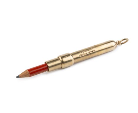 A 9ct gold propelling pencil, by Sampson Mordan &amp; Co, with suspension loop and screw in pencil, 7cm long, 24.5g, together