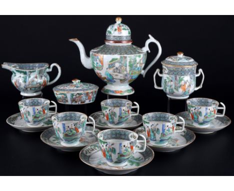 China Famille Rose Teeservice Qing-Dynasty 19. Jahrhundert, tea service 19. Century,16-teiliges Porzellan, China Kang Tong, Q