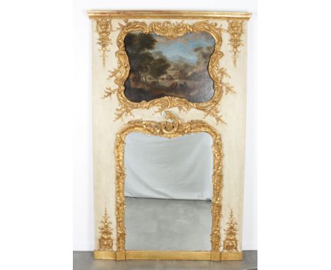 Großer französischer Trumeau / Spiegel mit altem Gemälde, french trumeau / mirror with old oil painting,Holz cremeweiß  gefas
