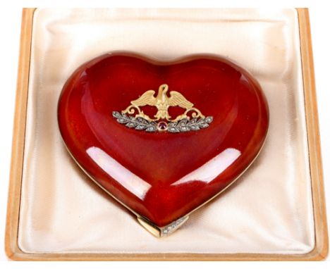 Russland 88 Zolotniki Silber Herzdose mit Emaille, heart box with enamel,88 Zolotniki Silber (916/000), gestempelt Kokoshnik-