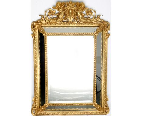 Großer Louis XVI Wandspiegel 19. Jahrhundert, wall mirror 19th century,Holz, 19. Jahrhundert, Louis XVI Stil, facettiertes Sp