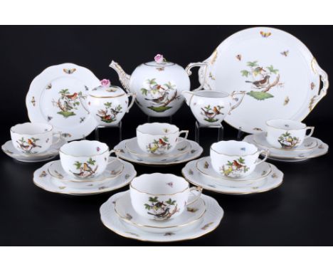 Herend Rothschild Teeservice für 6 Personen, tea service for 6 pers.,22-teiliges Porzellan, Ungarn 20. Jahrhundert, blaue Fir
