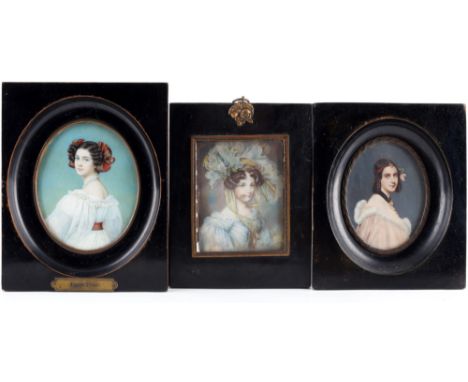 3 Miniaturmalereien 19. Jahrhundert, 3 miniature paintings 19th century,Lupenmalereien 19. Jahrhundert, 3 diverse Portrait u.