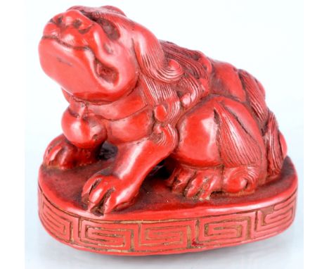 Japan 19. Jahrhundert Netsuke Rotlack Katabori Shishi Meiji-Period, japanese wooden netsuke,Holz, Rotlack, Japan Meiji-Period