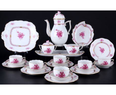 Herend Apponyi Purpur Teeservice für 6 Personen, tea service for 6 pers.,24-teiliges Porzellan, Ungarn 20. Jahrhundert, blaue