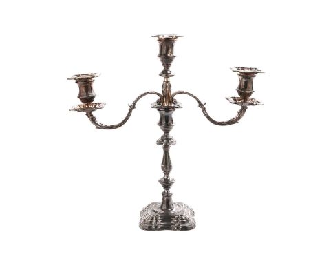 An Elizabeth II silver candelabra, by Roberts &amp; Belk, Sheffield 1966, the candlestick with twin branch attachment, 36.5cm
