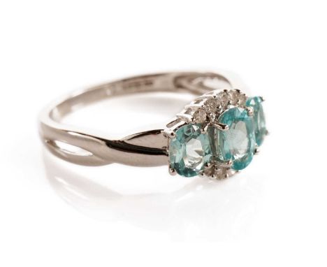 A apatite and diamond ring, in 9ct white gold, size R, 2.8g gross.