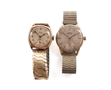 A Rone Sportsman 9ct yellow gold cased manual wind wristwatch, the Arabic dial with subsidiary seconds dial at 6, on elastica