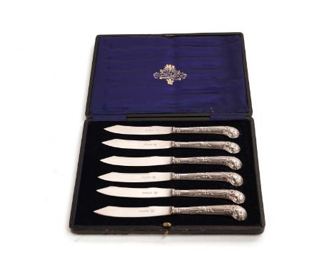 A set of Edwardian silver pistol-handled knives, by William Hutton &amp; Sons Ltd, Sheffield 1909, with white metal blades, i