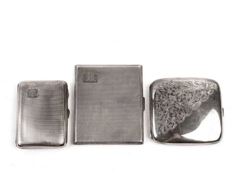 A George V silver cigarette case, by Henry Williamson Ltd, Birmingham 1916; and two Art Deco engine turned silver cigarette c