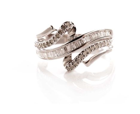 A diamond dress ring, the twist bezel set with baguette and round cut diamonds totalling approximately 0.50 carats, in 9ct wh