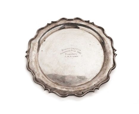 An Edwardian silver salver, by William Hutton &amp; Sons Ltd, Sheffield 1901, with later presentation inscription relating to