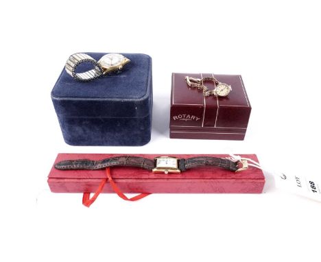 Three Rotary wristwatches, comprising: a Rotary 9ct gold cased lady's cocktail wristwatch, on a gold bracelet strap, 11.3g gr