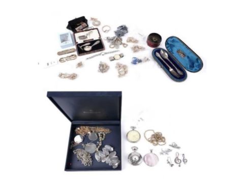 A collection of silver and costume jewellery, including: a Danish silver oval link bracelet; an antique gilt metal snake patt