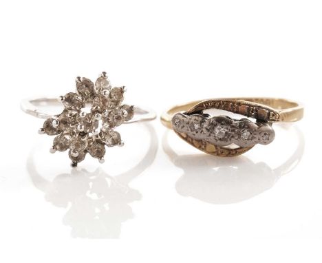 A diamond five-stone ring, the platinum illusion setting on yellow gold shank, stamped "18ct &amp; Pt", size L, 2.5g; and a w