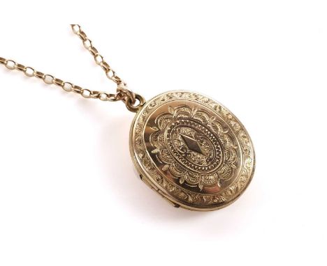 A 9ct yellow gold belcher link chain necklace, 46cms long, 4.2g gross; and a gilt metal portrait locket pendant. (2)