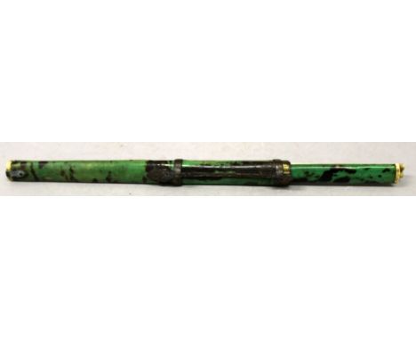 A 19TH/20TH CENTURY CHINESE BONE IVORY & GREEN TORTOISESHELL CHOPSTICK SET, with metal mounts, 10.25in long overall.