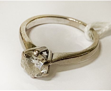 18CT WHITE GOLD APPROX 1 CARAT SINGLE DIAMOND RING SIZE J - 3.8 GRAMS APPROX