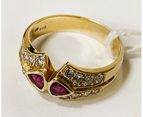 14CT GOLD RUBY &amp; DIAMOND RING SIZE R - 5.3 GRAMS APPROX
