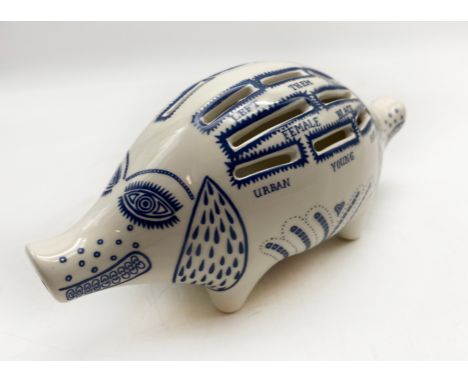 GRAYSON PERRY (1960) CERAMIC PIGGY BANK (2021) IN BLUE AND CREAM PRODUCED BY THE SERPENTINE GALLERIES&nbsp;