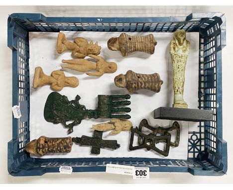 INTERESTING COLLECTION TO INCLUDE SHABTI AXE HEAD &amp; OTHER ANTIQUE ODDITIES