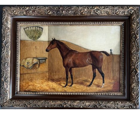 SQUIRE HOWARD (EXH 1882-1895). OIL ON CANVAS. “PORTRAIT OF A BAY HUNTER”. SIGNED.MEASURES 31CM X 48CM.CONDITION REPORT: VERY 