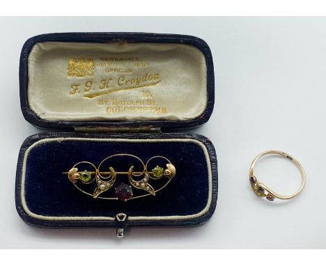VICTORIAN PERIDOT &amp; RUBY BROOCH - BOXED &amp; RING&nbsp;