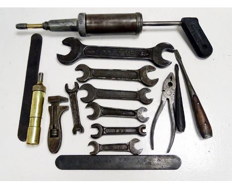 A selection of original vintage hand tools, as found in the toolkits of W.O. Bentley motorcars of the 1920/30s period. Compri
