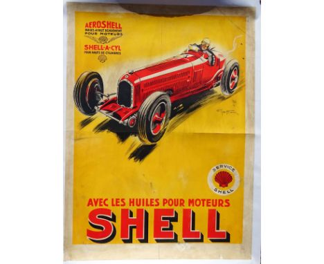 One of the most striking and evocative of all pre-war Shell advertising posters, this French example advertises Aeroshell - s