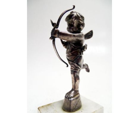 Cubitt's Cupid' light car factory mascot. Manufactured by A.E. Lejeune in the 1920's. Display base mounted and marked 'Cubitt